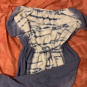 Blue and white tie dyed off the shoulder one piece